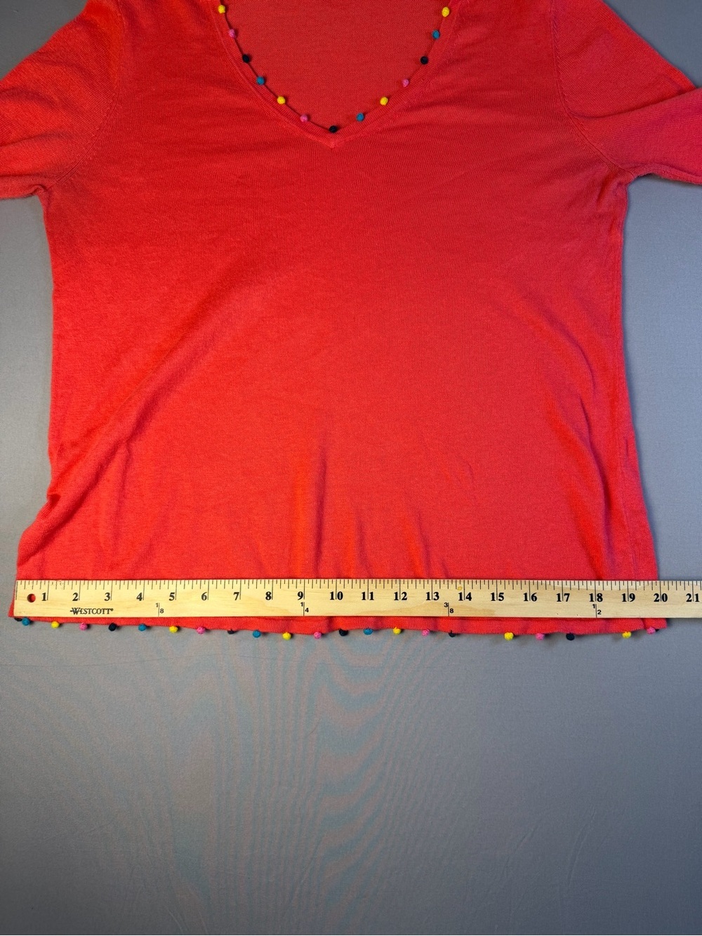 Boden Pink V-Neck Pom Pom Trim Sweater Size Small - Picture 5 of 7